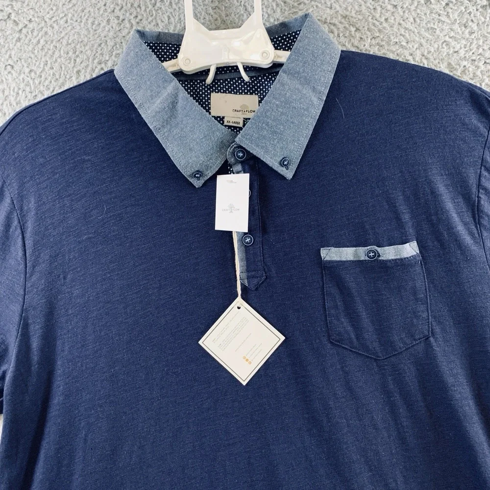 NWT Craft + Flow Good Life Polo Men's XXL Navy New Contrast Collar Short Sleeve